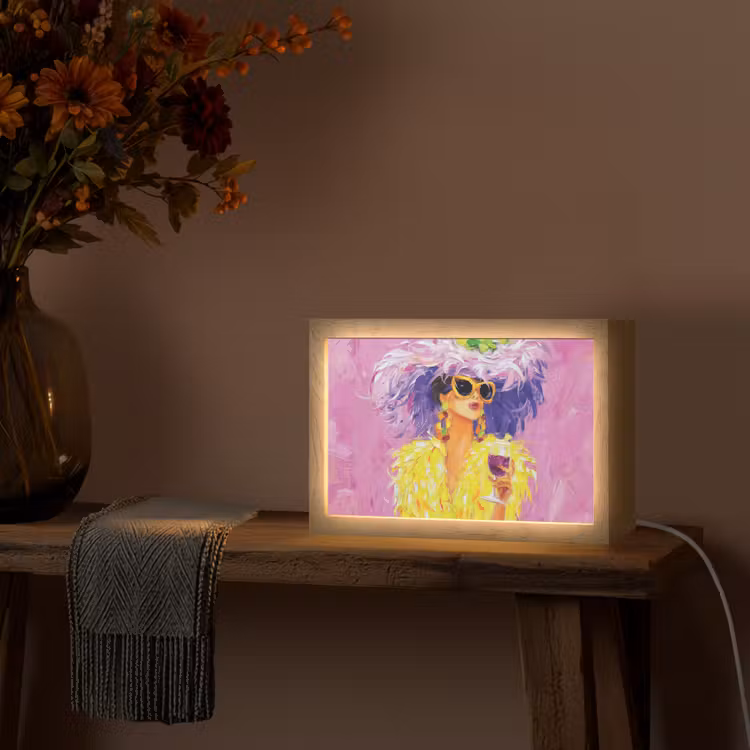 Zonnebril - Vrouw - Jas - Veren Light Box met kabel (Tafellamp) klein -sfeer4