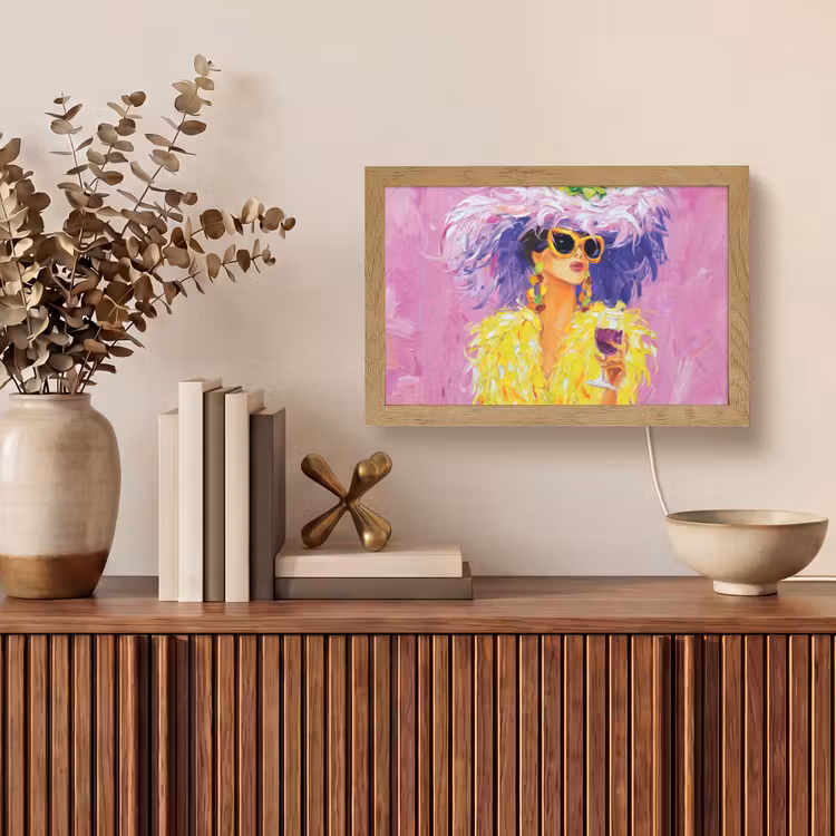 Zonnebril - Vrouw - Jas - Veren Light Box met kabel (Tafellamp) klein -sfeer2