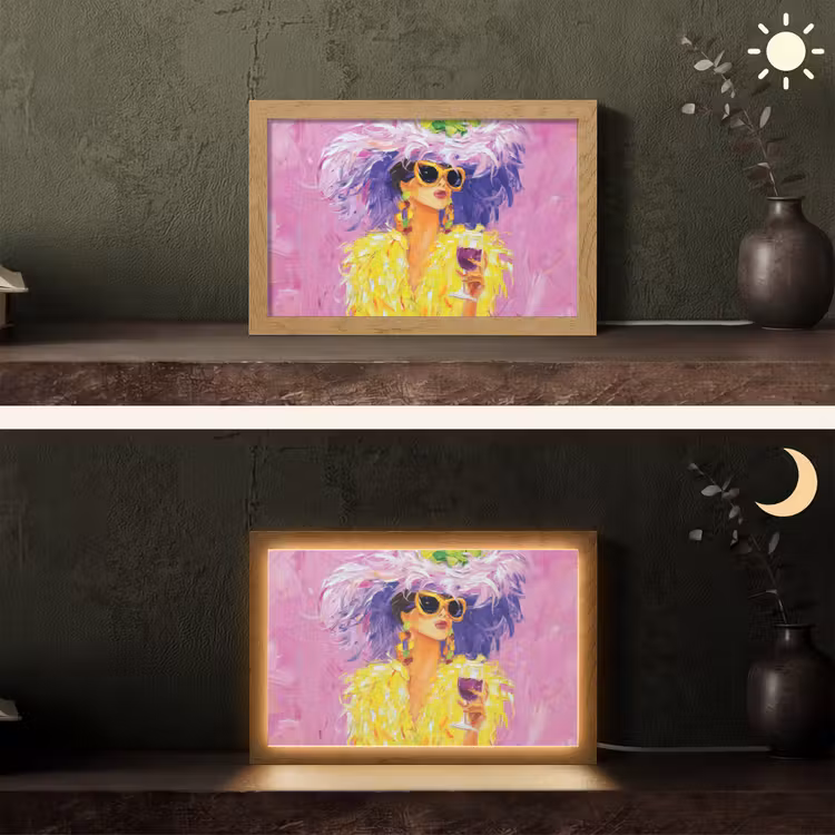 Zonnebril - Vrouw - Jas - Veren Light Box met kabel (Tafellamp) klein -sfeer3