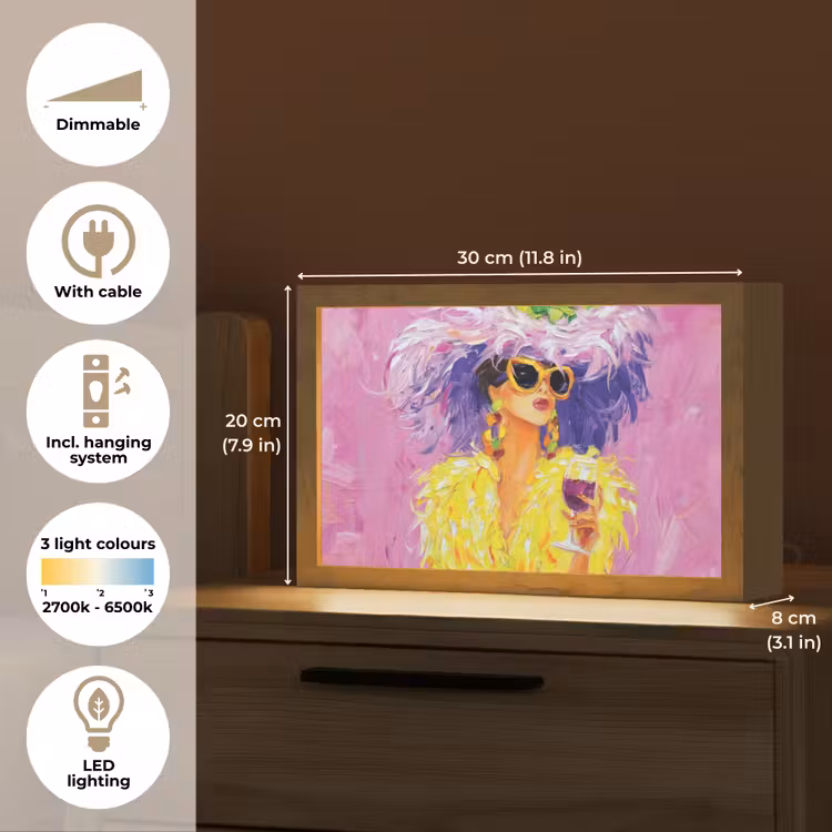 Zonnebril - Vrouw - Jas - Veren Light Box met kabel (Tafellamp) klein -USP_EN