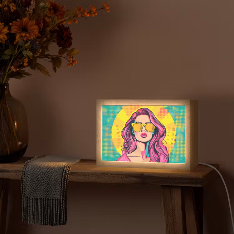 Zonnebril - Vrouw - Zonnig - Geel Light Box met kabel (Tafellamp) klein -sfeer4