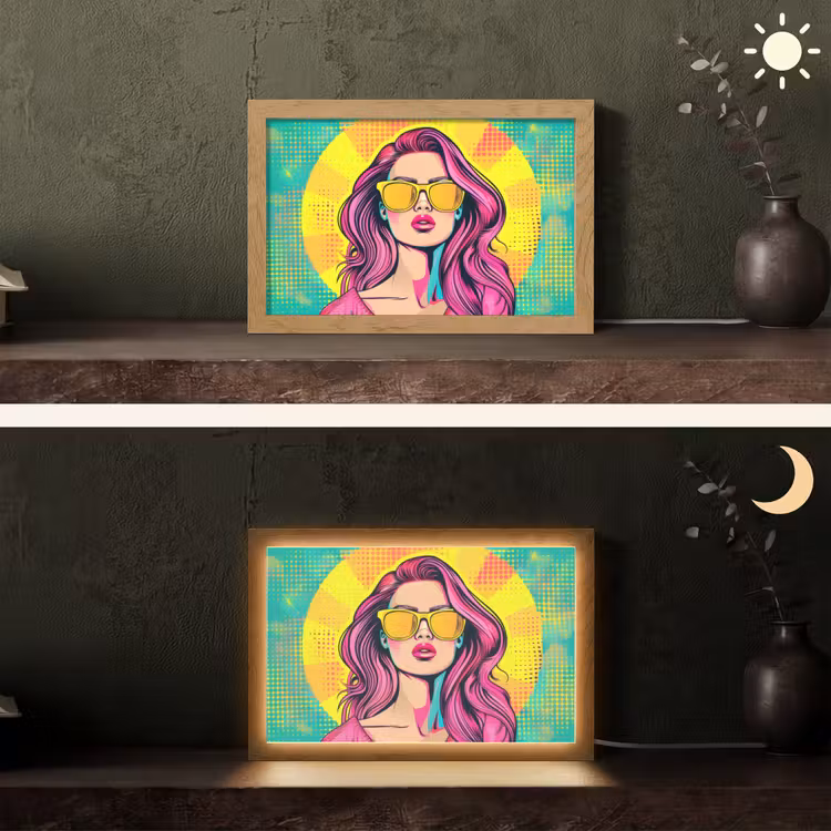 Zonnebril - Vrouw - Zonnig - Geel Light Box met kabel (Tafellamp) klein -sfeer3