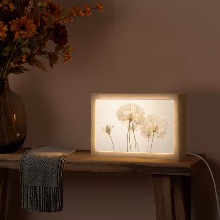 Zonlicht - Paardenbloem - Botanisch - Bloemen Light Box met kabel (Tafellamp) klein -sfeer4