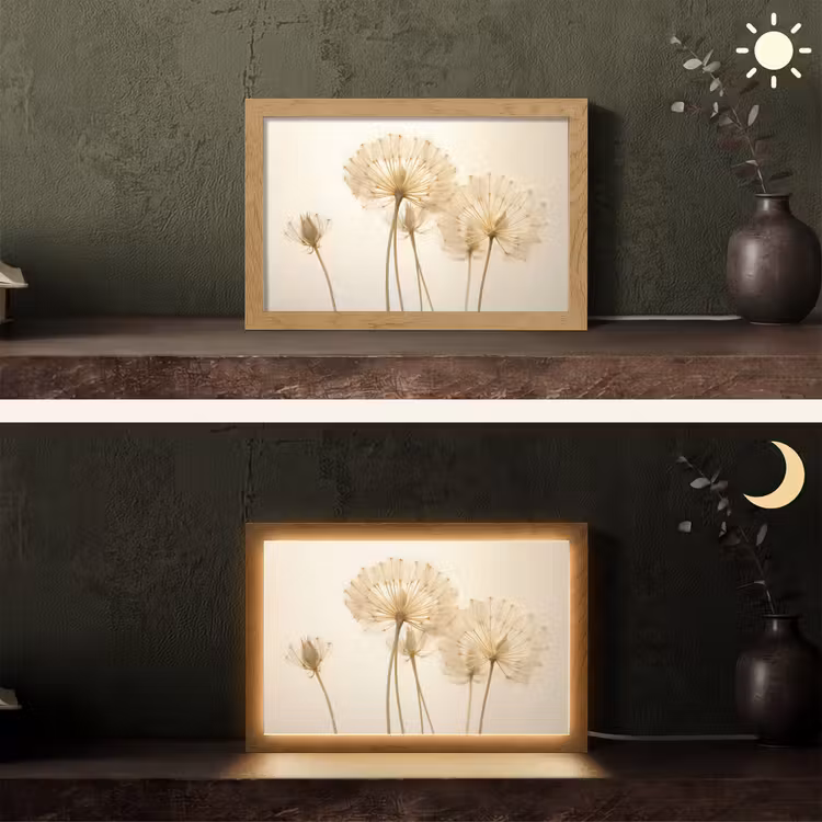 Zonlicht - Paardenbloem - Botanisch - Bloemen Light Box met kabel (Tafellamp) klein -sfeer3