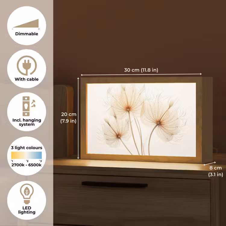 Zonlicht - Paardenbloemen - Natuur - Botanisch Light Box met kabel (Tafellamp) klein -USP_EN