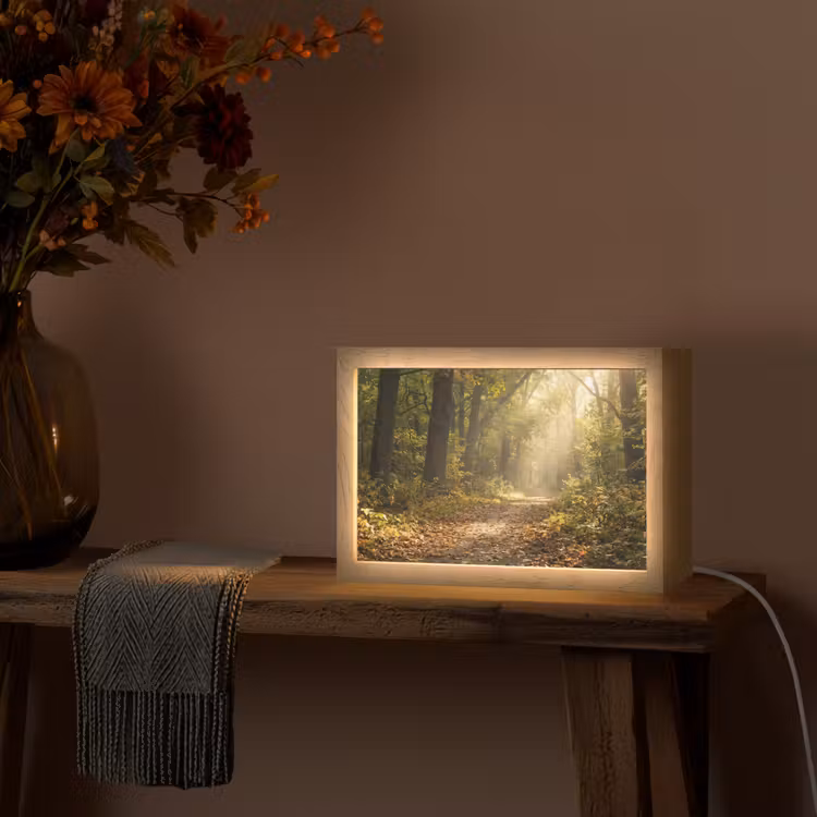 Zonlicht - Bospad - Bomen Light Box met kabel (Tafellamp) klein -sfeer4