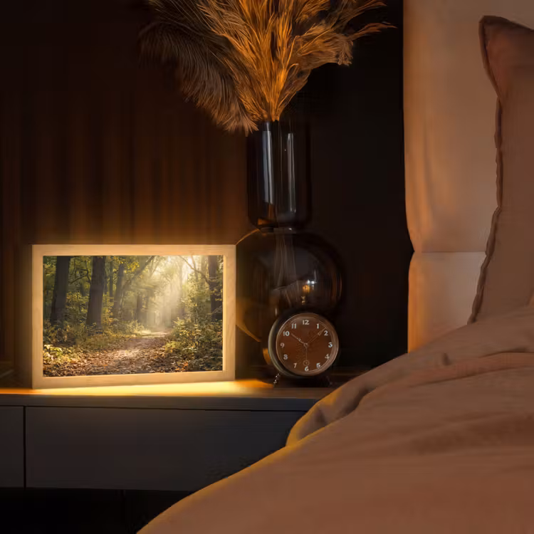 Zonlicht - Bospad - Bomen Light Box met kabel (Tafellamp) klein -sfeer1