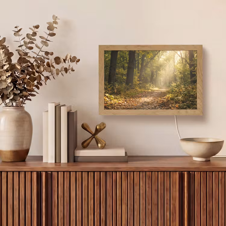 Zonlicht - Bospad - Bomen Light Box met kabel (Tafellamp) klein -sfeer2