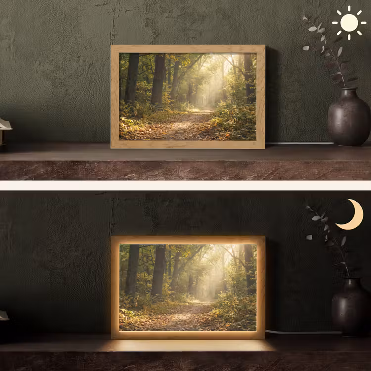 Zonlicht - Bospad - Bomen Light Box met kabel (Tafellamp) klein -sfeer3