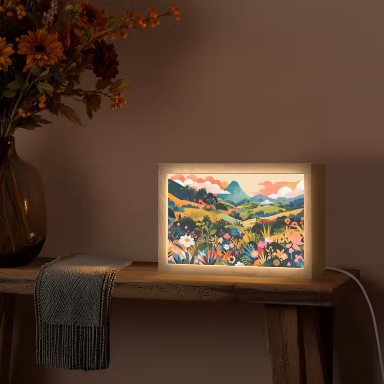 Zonlicht - Heuvels - Wolkenlucht Light Box met kabel (Tafellamp) klein -sfeer4