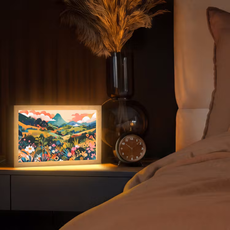 Zonlicht - Heuvels - Wolkenlucht Light Box met kabel (Tafellamp) klein -sfeer1