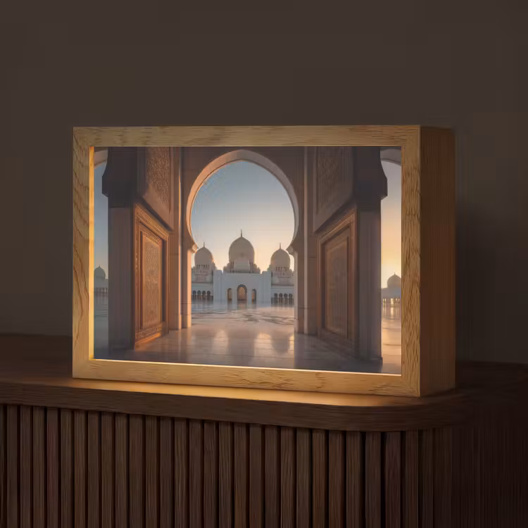 Zonsopkomst - Witte koepels - Plein - Moskee Light Box met kabel (Tafellamp) klein -z3d_website
