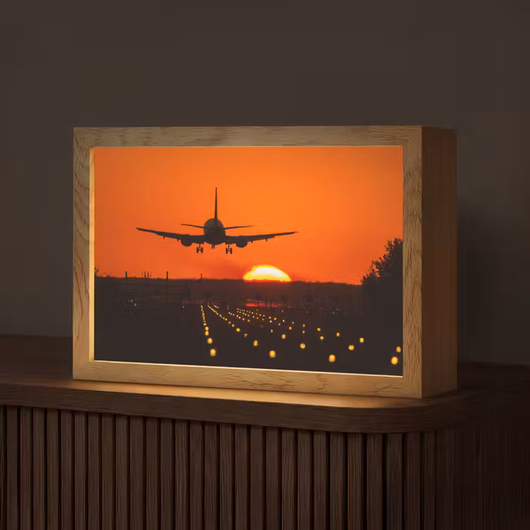 Zonsondergang - Vliegtuig - Oranje - Zon Light Box met kabel (Tafellamp) klein -z3d_website