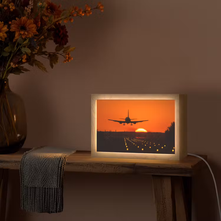 Zonsondergang - Vliegtuig - Oranje - Zon Light Box met kabel (Tafellamp) klein -sfeer4