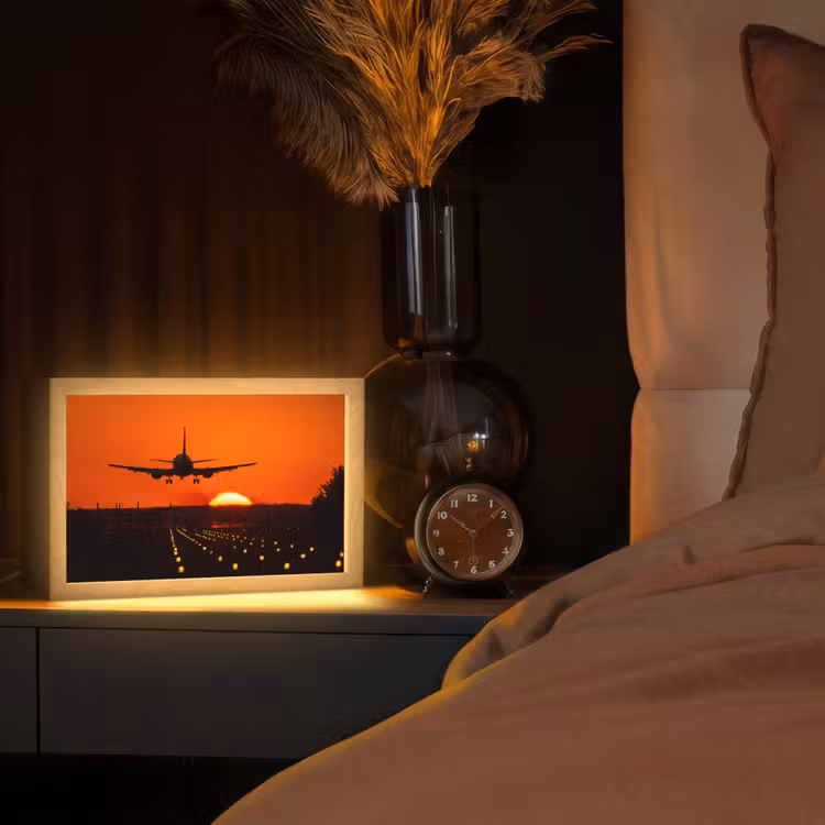 Zonsondergang - Vliegtuig - Oranje - Zon Light Box met kabel (Tafellamp) klein -sfeer1