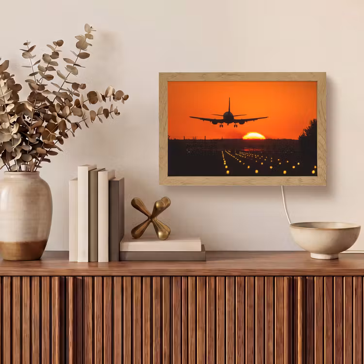 Zonsondergang - Vliegtuig - Oranje - Zon Light Box met kabel (Tafellamp) klein -sfeer2