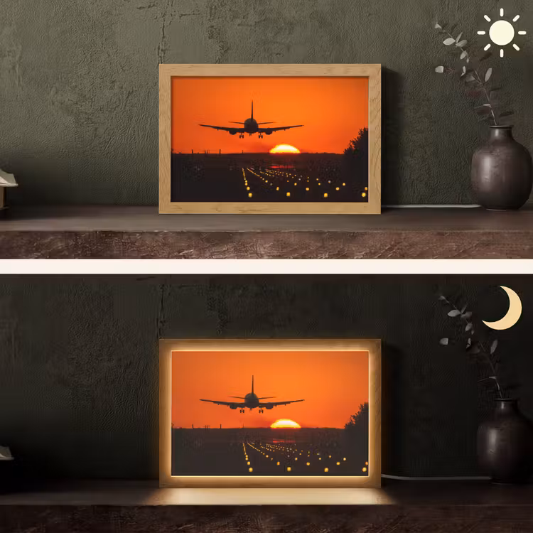 Zonsondergang - Vliegtuig - Oranje - Zon Light Box met kabel (Tafellamp) klein -sfeer3