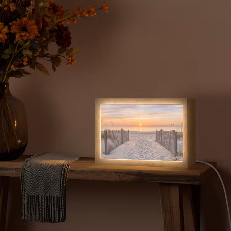 Zonsondergang - Strand - Zand Light Box met kabel (Tafellamp) klein -sfeer4