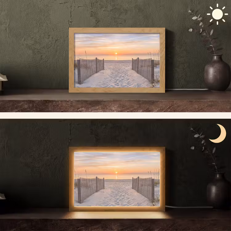 Zonsondergang - Strand - Zand Light Box met kabel (Tafellamp) klein -sfeer3