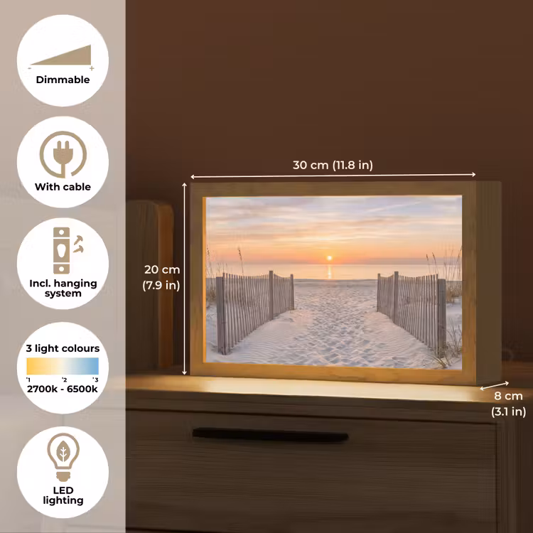 Zonsondergang - Strand - Zand Light Box met kabel (Tafellamp) klein -USP_EN