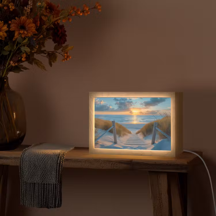 Zonsondergang - Strand - Zomer - Landschap Light Box met kabel (Tafellamp) klein -sfeer4