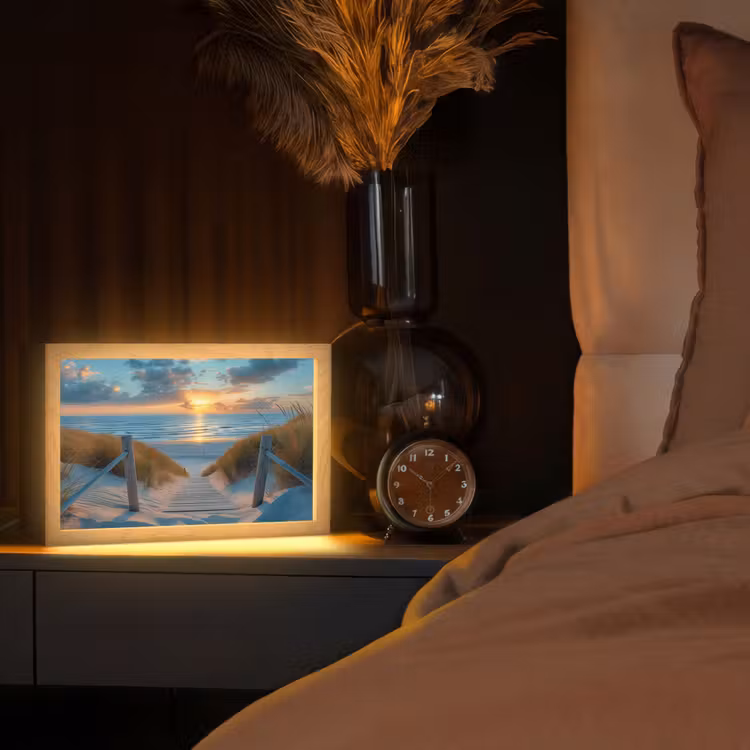 Zonsondergang - Strand - Zomer - Landschap Light Box met kabel (Tafellamp) klein -sfeer1