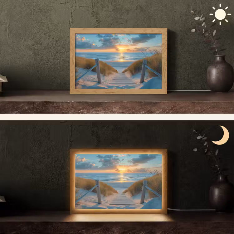 Zonsondergang - Strand - Zomer - Landschap Light Box met kabel (Tafellamp) klein -sfeer3