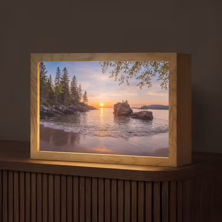 Zonsondergang - Kust - Water - Natuur - Oranje Light Box met kabel (Tafellamp) klein -z3d_website