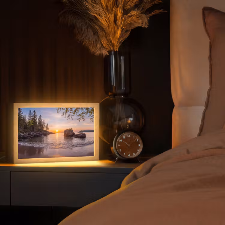 Zonsondergang - Kust - Water - Natuur - Oranje Light Box met kabel (Tafellamp) klein -sfeer1