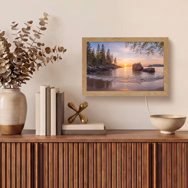 Zonsondergang - Kust - Water - Natuur - Oranje Light Box met kabel (Tafellamp) klein -sfeer2