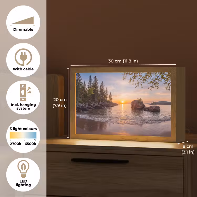 Zonsondergang - Kust - Water - Natuur - Oranje Light Box met kabel (Tafellamp) klein -USP_EN