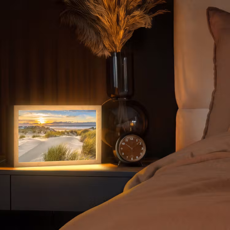 Zonsondergang - Duinen - Strand - Landschap Light Box met kabel (Tafellamp) klein -sfeer1