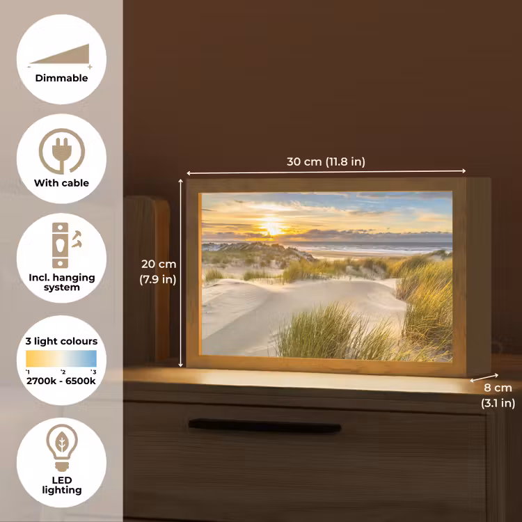 Zonsondergang - Duinen - Strand - Landschap Light Box met kabel (Tafellamp) klein -USP_EN