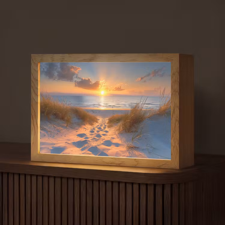 Zonsondergang - Duinen - Strand - Zee Light Box met kabel (Tafellamp) klein -z3d_website