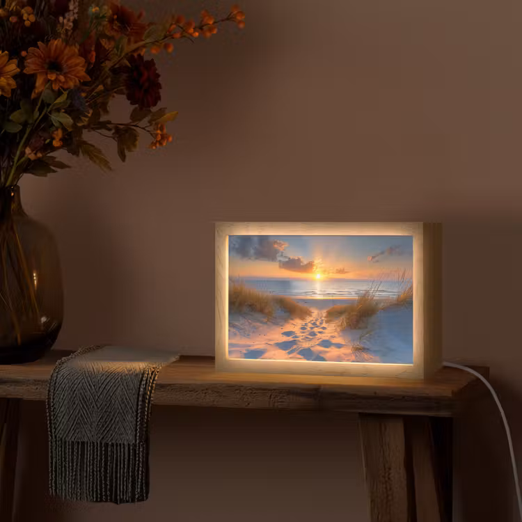 Zonsondergang - Duinen - Strand - Zee Light Box met kabel (Tafellamp) klein -sfeer4