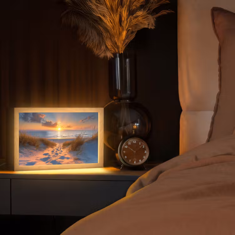Zonsondergang - Duinen - Strand - Zee Light Box met kabel (Tafellamp) klein -sfeer1
