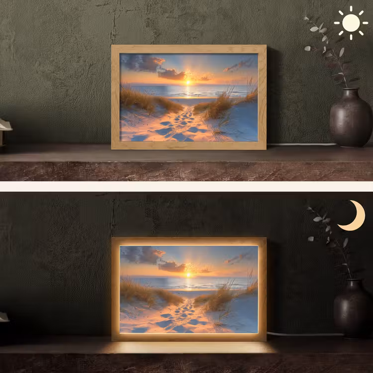 Zonsondergang - Duinen - Strand - Zee Light Box met kabel (Tafellamp) klein -sfeer3