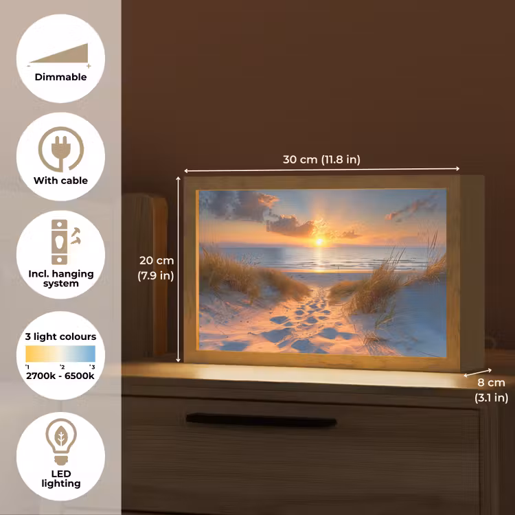 Zonsondergang - Duinen - Strand - Zee Light Box met kabel (Tafellamp) klein -USP_EN