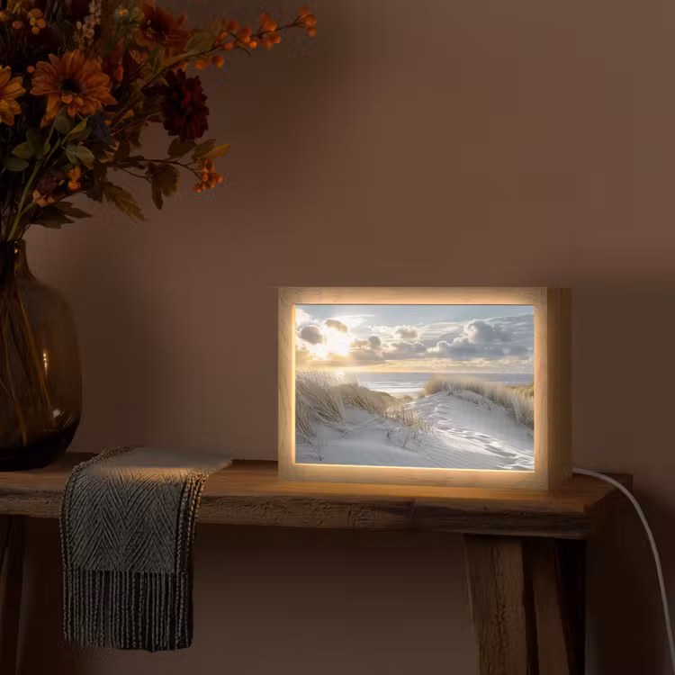 Zonsondergang - Duinen - Planten - Natuur - Strand Light Box met kabel (Tafellamp) klein -sfeer4