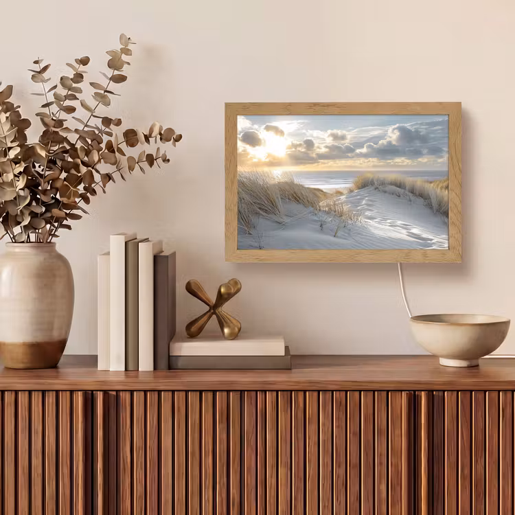 Zonsondergang - Duinen - Planten - Natuur - Strand Light Box met kabel (Tafellamp) klein -sfeer2