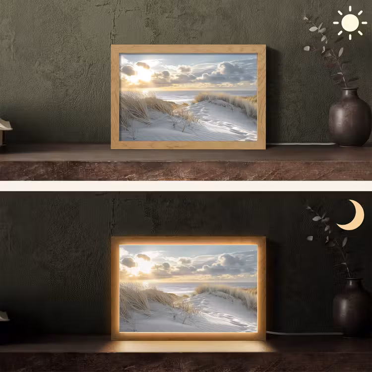 Zonsondergang - Duinen - Planten - Natuur - Strand Light Box met kabel (Tafellamp) klein -sfeer3