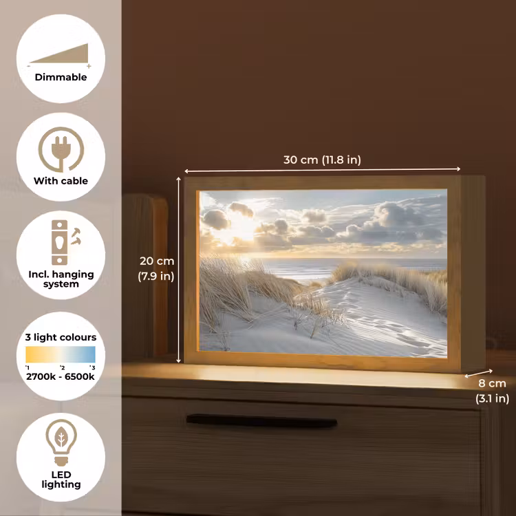 Zonsondergang - Duinen - Planten - Natuur - Strand Light Box met kabel (Tafellamp) klein -USP_EN
