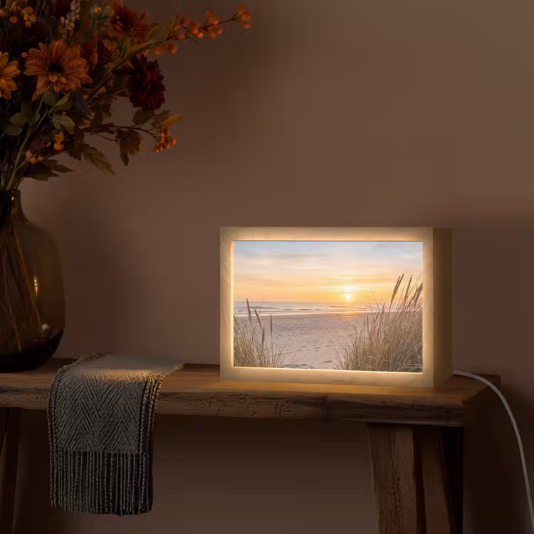Zonsondergang - Duinen - Zee Light Box met kabel (Tafellamp) klein -sfeer4