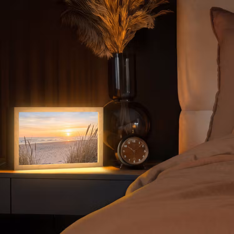 Zonsondergang - Duinen - Zee Light Box met kabel (Tafellamp) klein -sfeer1