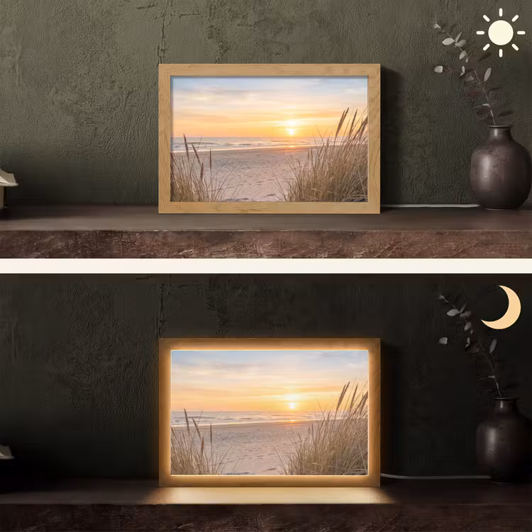 Zonsondergang - Duinen - Zee Light Box met kabel (Tafellamp) klein -sfeer3