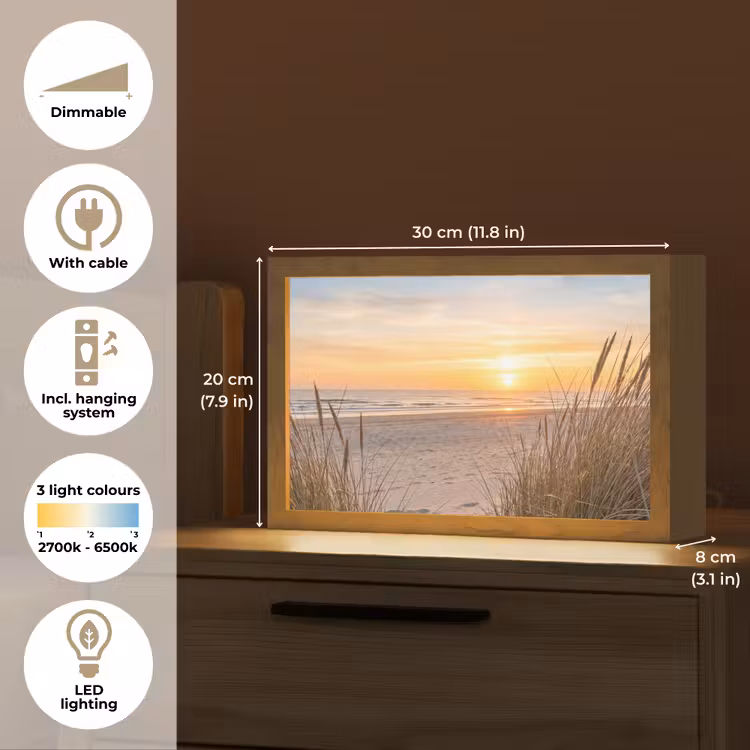 Zonsondergang - Duinen - Zee Light Box met kabel (Tafellamp) klein -USP_EN