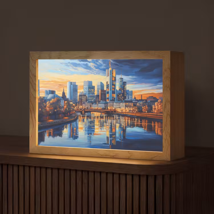 Zonsondergang Frankfurt - Stad - Skyline - Water Light Box met kabel (Tafellamp) klein -z3d_website