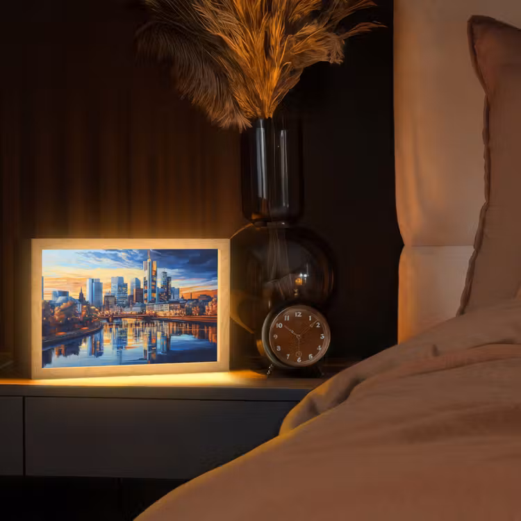 Zonsondergang Frankfurt - Stad - Skyline - Water Light Box met kabel (Tafellamp) klein -sfeer1