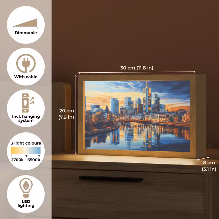 Zonsondergang Frankfurt - Stad - Skyline - Water Light Box met kabel (Tafellamp) klein -USP_EN