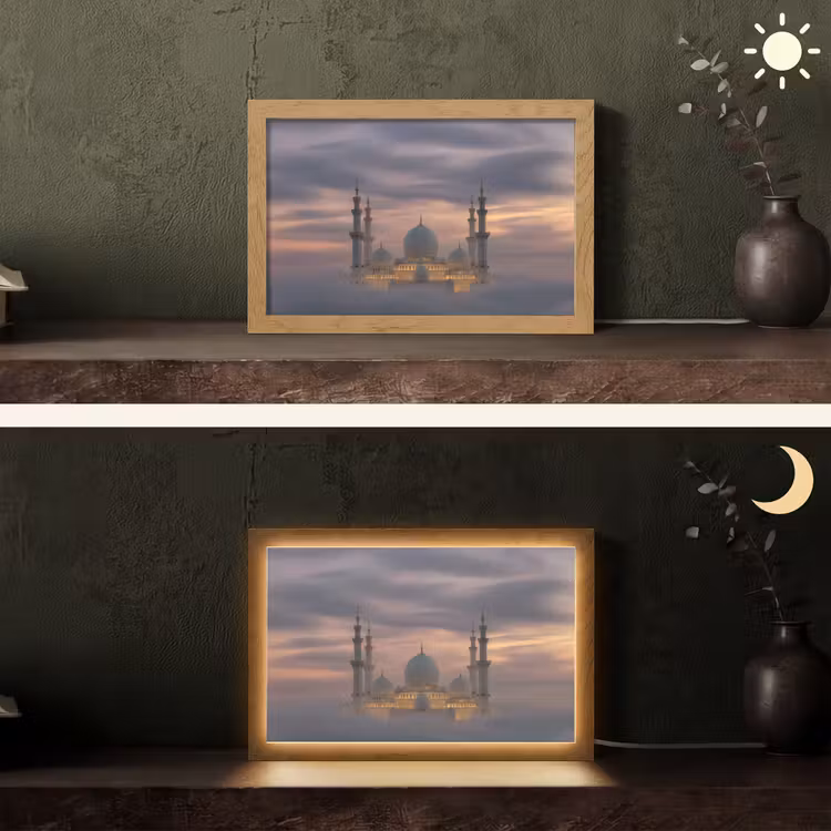 Zonsondergang - Moskee - Wolken - Islamitisch Light Box met kabel (Tafellamp) klein -sfeer3